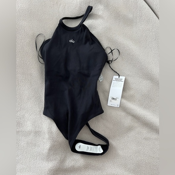 alo yoga goddessrib prime time halter bodysuit - Picture 2 of 7